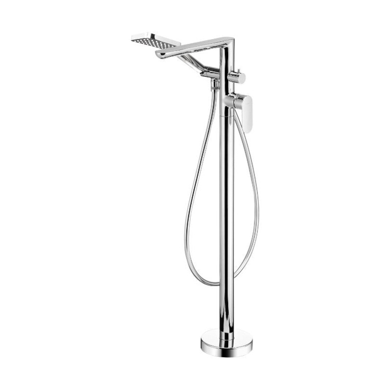 Mélangeur bain sur pied en laiton avec finition chromée avec set de douche - Montain Mélangeur bain sur pied en laiton avec finition chromée avec set de douche - Montain