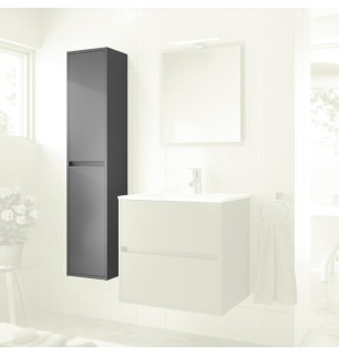 Colonne de salle de bain suspendue 140x30 cm avec 4 étagères en verre gris mat - Soria
