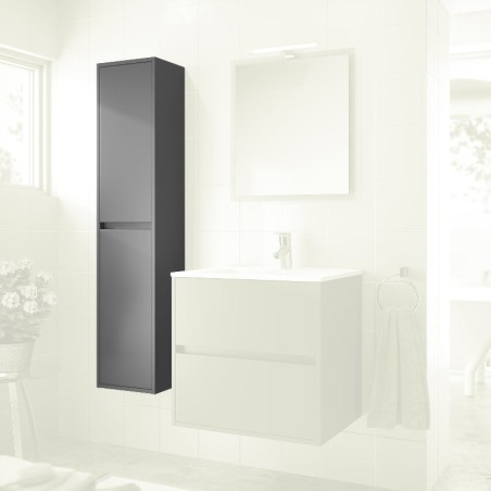 Colonne de salle de bain suspendue 140x30 cm avec 4 étagères en verre gris mat - Soria