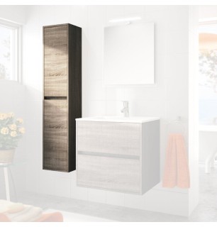 Colonne de salle de bain suspendue 140x30 cm avec 4 étagères en verre coloris chêne foncé Eternity - Soria
