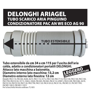 Tuyau d'évacuation d'air pour climatiseur De Longhi Ariagel et compatibles