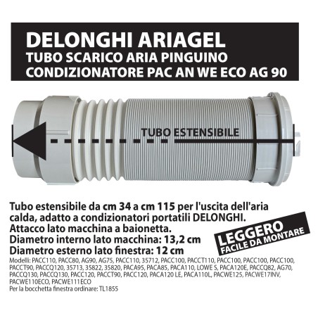 Tuyau d'évacuation d'air pour climatiseur De Longhi Ariagel et compatibles