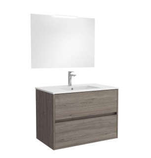 Soria armoire de toilette murale chêne foncé 70x45 cm 2 tiroirs