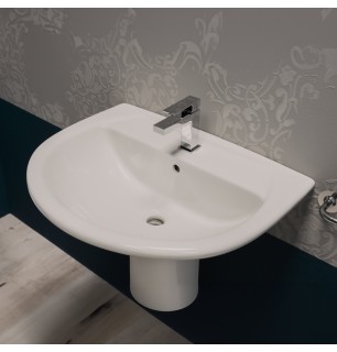 Lavabo monotrou blanc Rak avec demi-pédalier en céramique Karla 65x51 cm