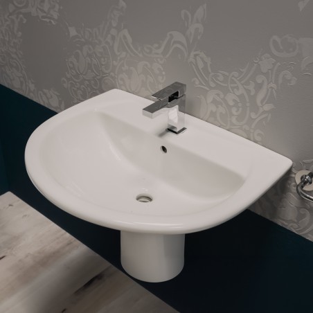 Lavabo monotrou blanc Rak avec demi-pédalier en céramique Karla 65x51 cm