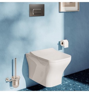 WC suspendu sans rebord de 54 cm avec siège thermodurcissable blanc Mia Square