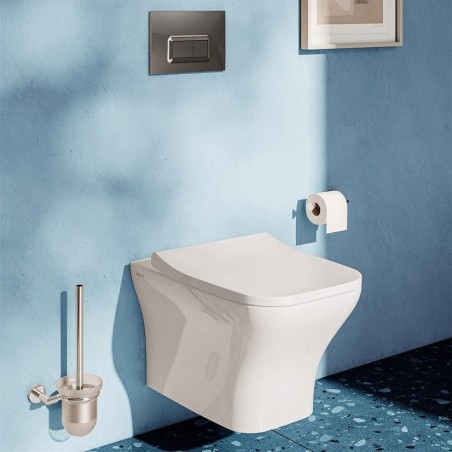 WC suspendu sans rebord de 54 cm avec siège thermodurcissable blanc Mia Square
