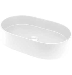 Lavabo ovale en granit avec plan de travail série Silia - Couleur : blanc albâtre