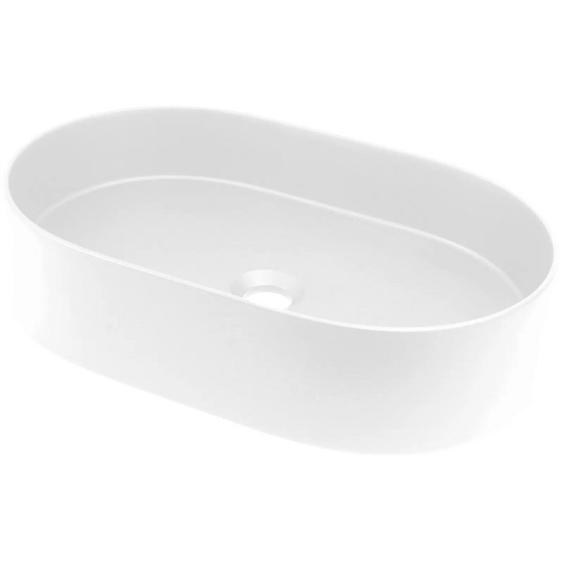 Lavabo ovale de 55 cm en granit blanc albâtre avec plan - Delia Lavabo ovale de 55 cm en granit blanc albâtre avec plan - Delia