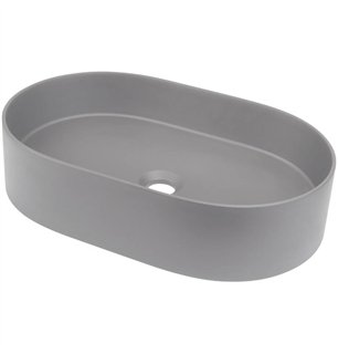 Lavabo ovale en granit avec plan de travail série Silia - Couleur : Gris métallisé