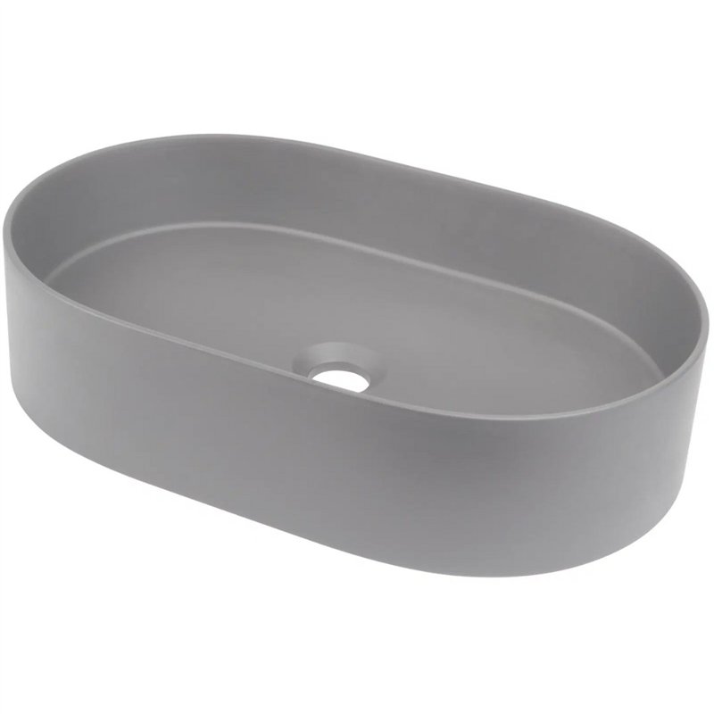 Lavabo ovale de 55 cm en granit gris métallisé avec plan - Delia Lavabo ovale de 55 cm en granit gris métallisé avec plan - Delia