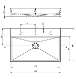 Lavabo rectangulaire en granit avec plan de travail série Correo - Couleur : Gris anthracite - Dim. : 60x40 cm