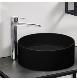 Lavabo rond en granit avec plan de travail Ø36 cm noir - Delia