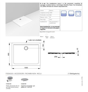 Receveur de douche en céramique 100x80xH4 cm avec écoulement côté mur - Squash | Ceramica Dolomite