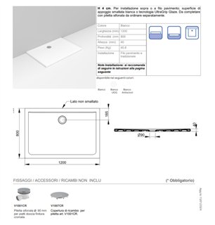 Receveur de douche en céramique 120x80xH4 cm avec écoulement côté mur - Squash | Ceramica Dolomite