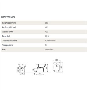 Bidet traditionnel en céramique blanche sur pied - Gemma 2 | Ceramica Dolomite