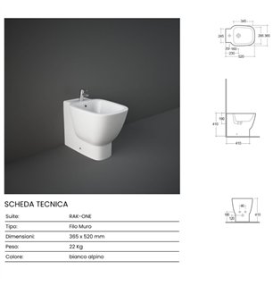 Alpin bidet mural en céramique blanche 36,5x52 cm - One | RAK Ceramics