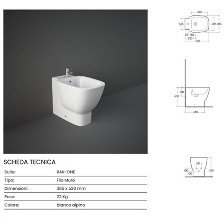 Alpin bidet mural en céramique blanche 36,5x52 cm - One | RAK Ceramics