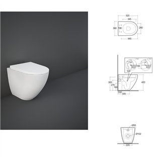 WC en céramique blanche 52x38 cm avec double chasse - Série Des | RAK Ceramics