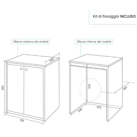 Armoire blanche pour lave-linge avec portes magnétiques 70x60x94H cm