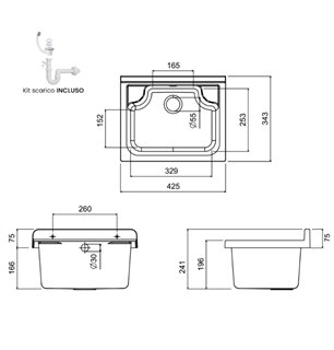 Lavabo extérieur peu encombrant en PVC avec vasque et bonde 42x34x80H cm