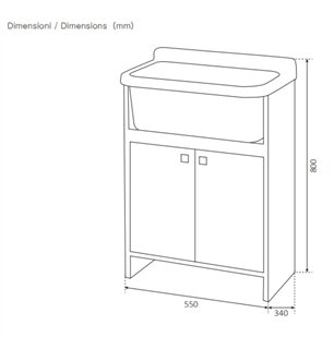 Lavabo blanc peu encombrant 55x34x80H cm avec vasque et vidange
