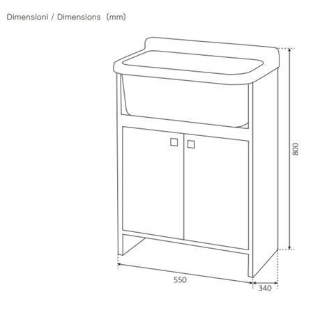 Lavabo blanc peu encombrant 55x34x80H cm avec vasque et vidange