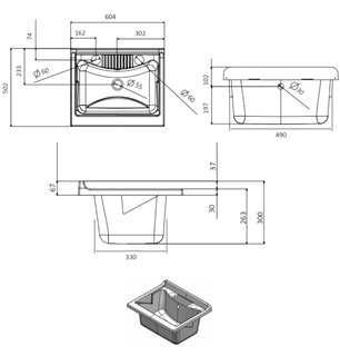 Lavabo avec kit PVC autonettoyant - Dimensions : 60x50x85