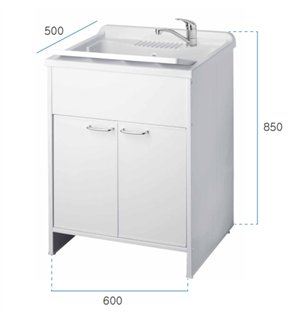 Lavabo en PVC blanc avec bonde autonettoyante et vidange 60x50x85H cm