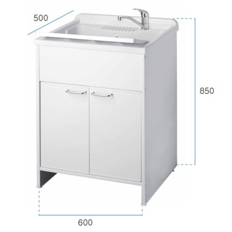 Lavabo en PVC blanc avec bonde autonettoyante et vidange 60x50x85H cm