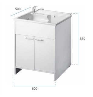Lavabo en PVC blanc avec bonde autonettoyante et vidange 80x50x85H cm