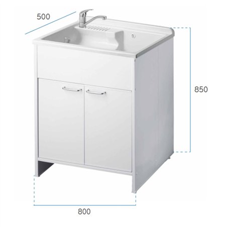 Lavabo en PVC blanc avec bonde autonettoyante et vidange 80x50x85H cm