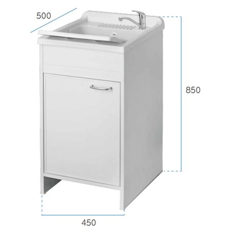 Lavabo en PVC blanc avec bonde autonettoyante et vidange 45x50x85H cm