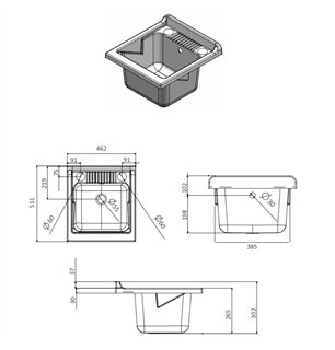 Lavabo en PVC blanc avec bonde autonettoyante et vidange 45x50x85H cm