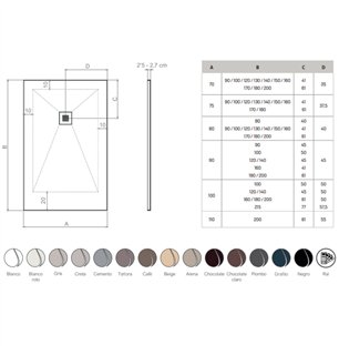 Receveur de douche en résine couleur ciment 70x140 cm avec grille et bonde - Showey