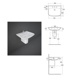 Lavabo en céramique blanche avec demi-pédestal Série Origin | Rak Ceramics