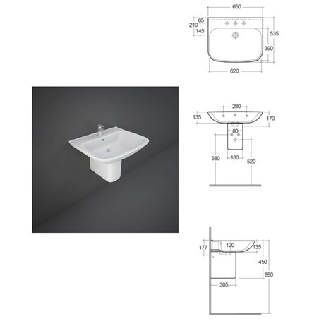 Lavabo en céramique blanche avec demi-pédestal Série Origin | Rak Ceramics