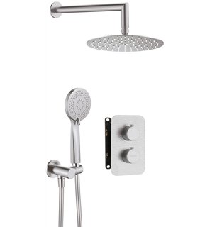 Harty Ensemble de douche encastrée, avec boîtier thermostatique, acier brossé