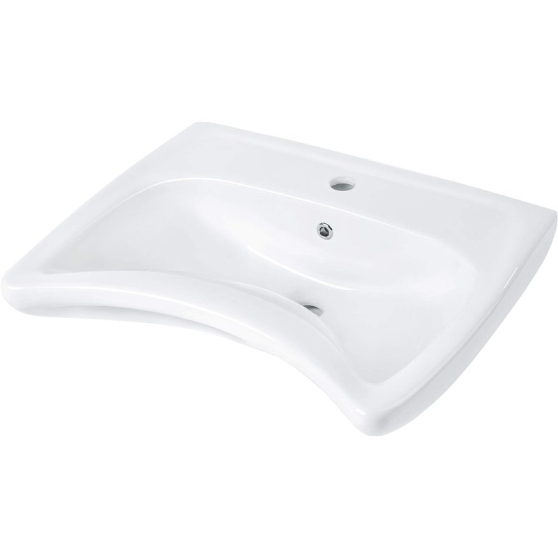 Lavabo suspendu en céramique avec base pour robinet blanc 60,5x50 cm - Latis Lavabo suspendu en céramique avec base pour robinet blanc 60,5x50 cm - Latis