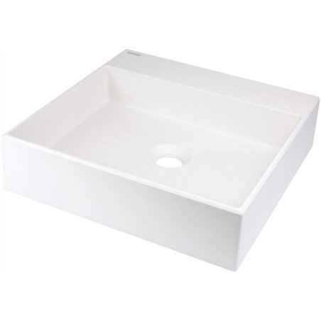 Sofyro Lavabo en granit, plan de travail, avec plage de robinetterie - 400x400 mm, albâtre