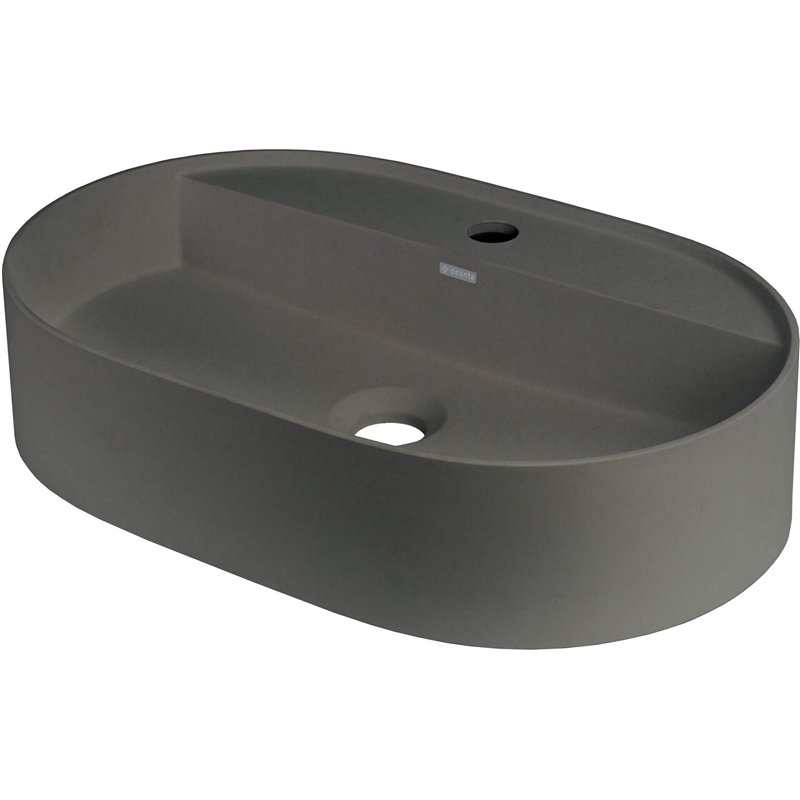 Lavabo ovale en granit avec base de robinetterie anthracite métallique 55x35 cm - Delia Lavabo ovale en granit avec base de robinetterie anthracite métallique 55x35 cm - Delia