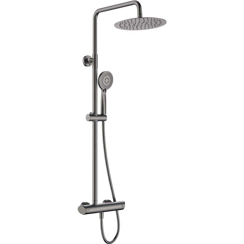 Colonne de douche avec mitigeur de pommeau de douche rond finition titane - Stapol Colonne de douche avec mitigeur de pommeau de douche rond finition titane - Stapol