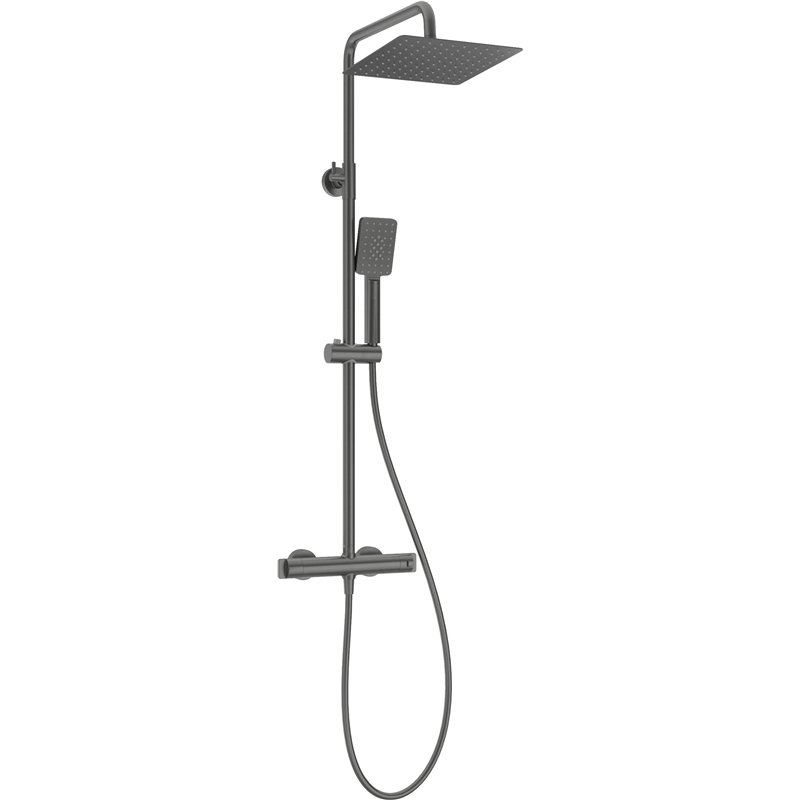 Colonne de douche avec mitigeur thermostatique finition titane - Harty Colonne de douche avec mitigeur thermostatique finition titane - Harty