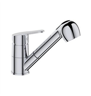 Mitigeur d'évier bec bas avec douchette extractible chromée Ø40 mm - Intemporel | Tecom