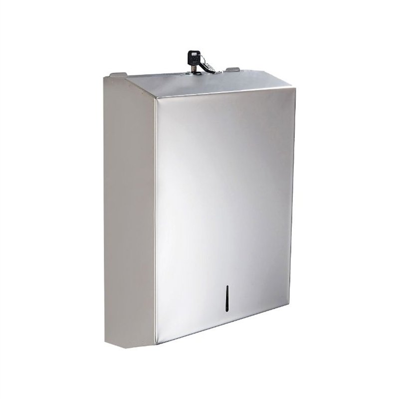 Distributeur de serviettes en papier en acier inoxydable poli 600 feuilles avec clé - Acier | Tecom Distributeur de serviettes en papier en acier inoxydable poli 600 feuilles avec clé - Acier | Tecom