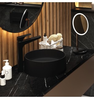 Ø36 cm lavabo rond en granit avec plan noir - Delia