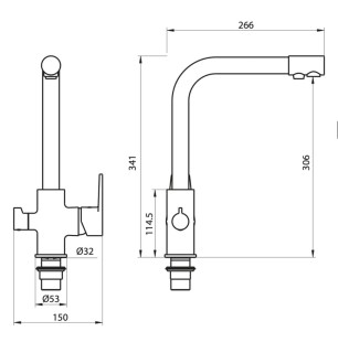 Mitigeur évier chromé orientable 3 eaux Ø40 mm - Le Mans | Tecom