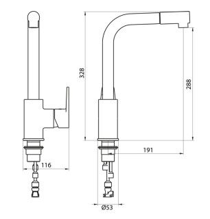 Mélangeur évier chromé avec douchette orientable Ø40 mm - Le Mans | Tecom