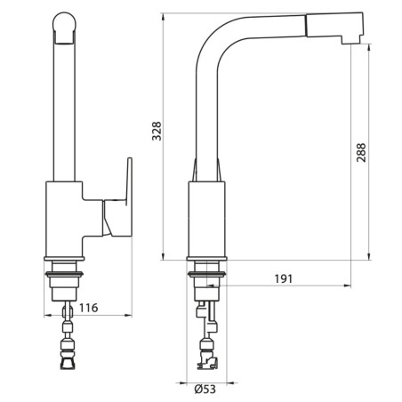 Mélangeur évier chromé avec douchette orientable Ø40 mm - Le Mans | Tecom