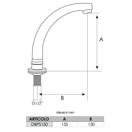 Bec orientable chromé pour lavabo 150 mm 1/2" M | Tecom